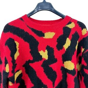 DENIMLAB Abstract Animal Print Fuzzy Knit‎ Sweater Crew Pre-Owned Womens Large